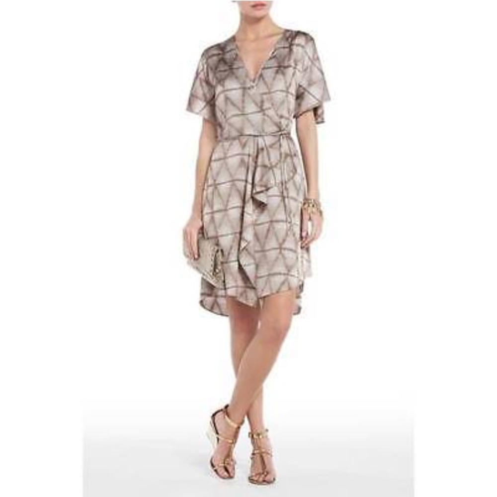 Tan/Brown Printed BCBGMaxAzria Holden Wrap Dress